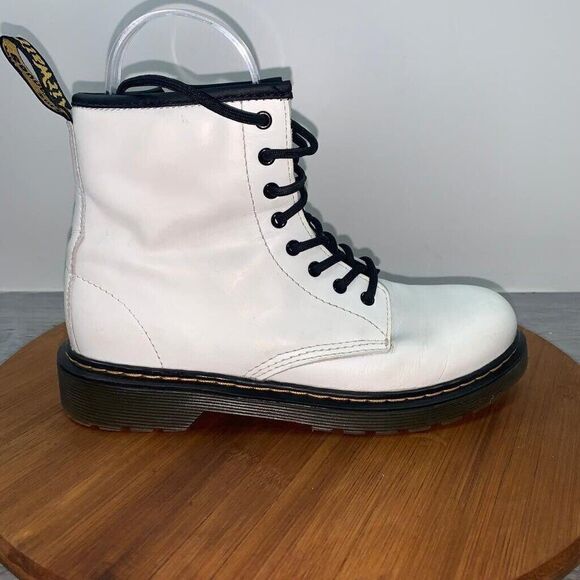 Dr Doc Martens 1460J Ladies 5 Mens 4 Combat Boots White Leather Lace Up Side Zip - Picture 1 of 13